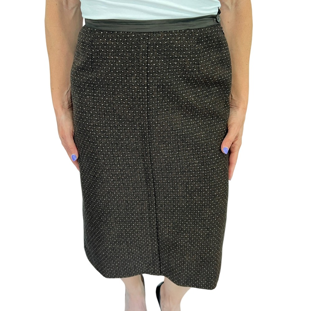 ETRO MILANO BROWN POLKA DOT WOOL STRAIGHT MIDI SKIRT SZ 40 2/4 - Picture 6 of 13